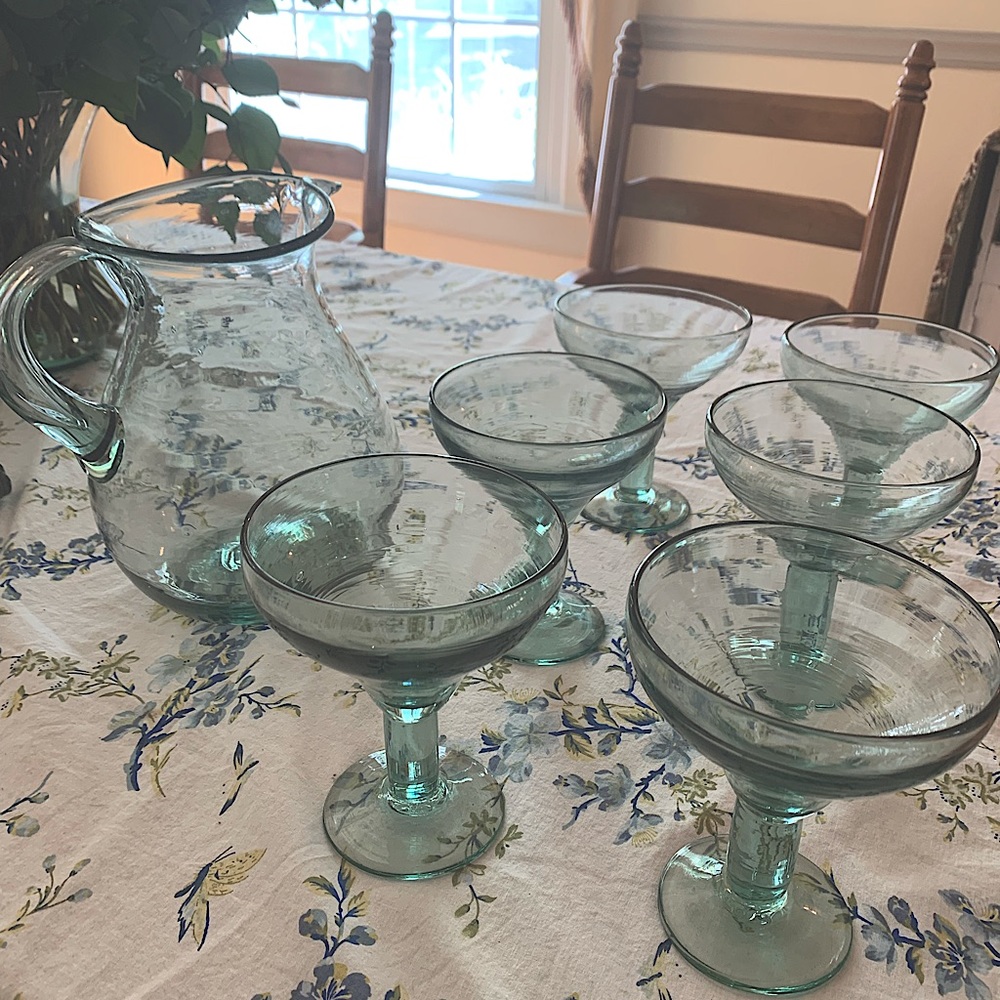 Crate & Barrel Margarita Set in Green Glass